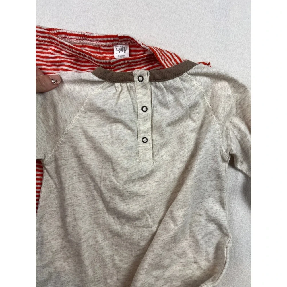 Nordstrom Baby 12M Bear Applique Top and Striped Leggings Set Red Oatmeal